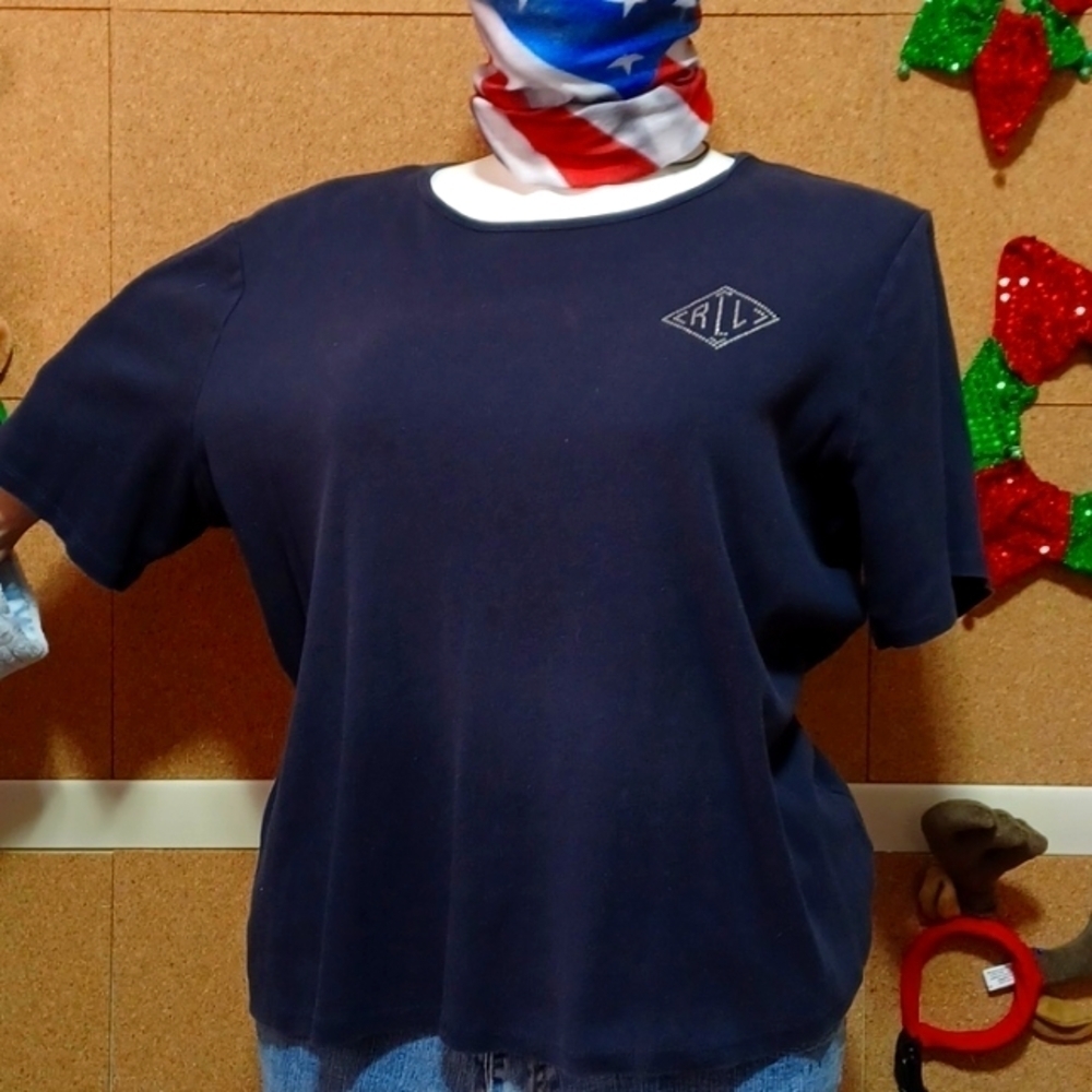 LAUREN RALPH LAUREN WOMENS TOP SIZE 2X IN A BEAUTIFUL COTTON NAVY BLUE
